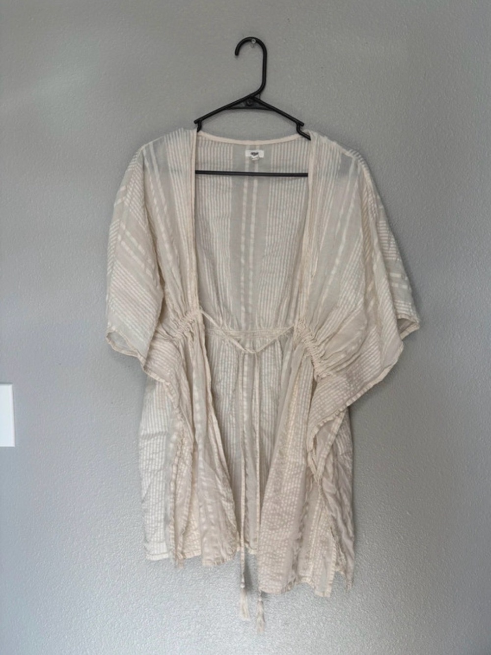 aerie Cream Striped Tie-Waist Swim Coverup